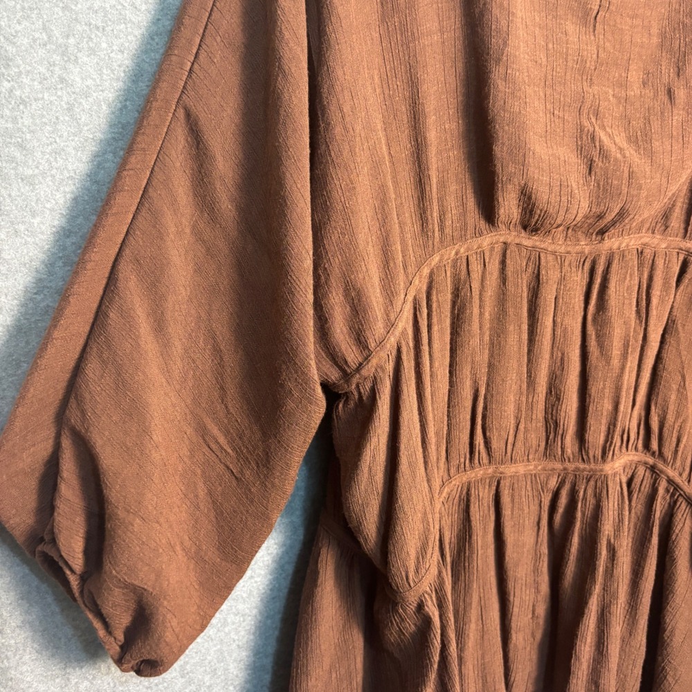 Women's Boho Babydoll Tunic Top Plus 22/24W Brown Gauze Peasant Cottagecore - Picture 7 of 9